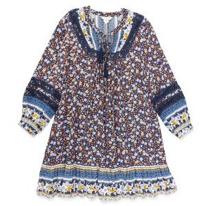 Sundance Womens Small Boho Floral Tunic Dress Peasant Tassel Rayon Romantic Chic